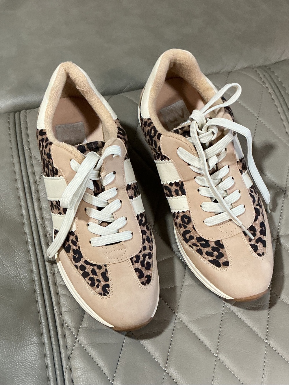 Dolce Vita Beige and Leopard Suede Sneakers